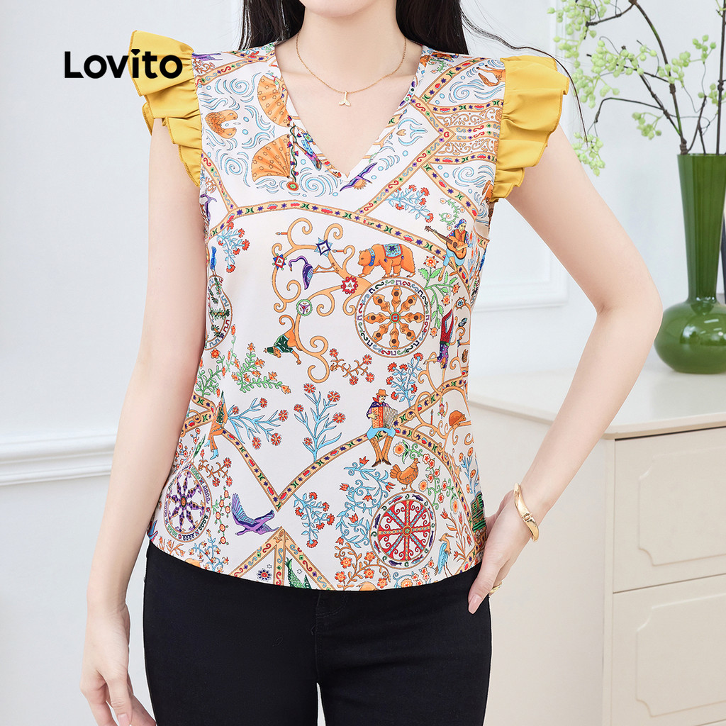 Lovito Blusa Boho Colorblock Primavera/verão para Mulheres L171ED382