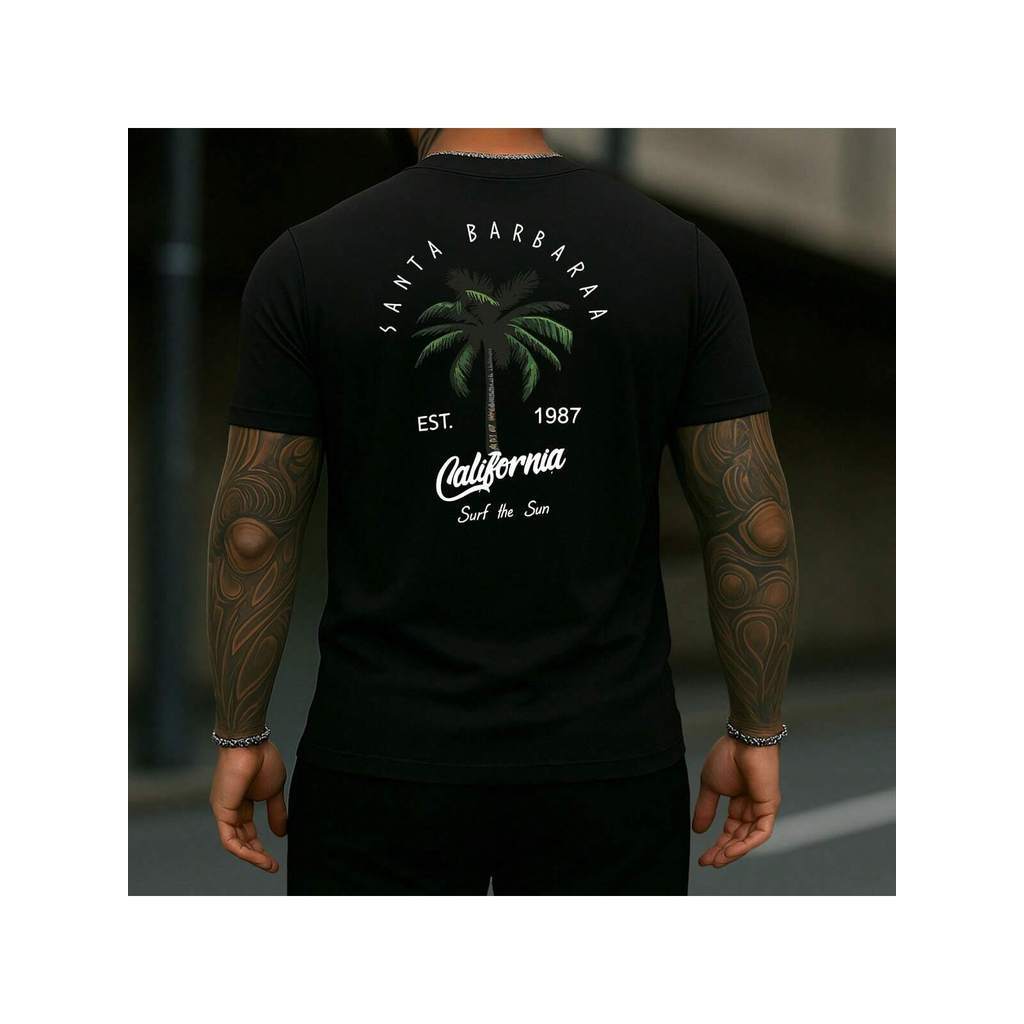 Camiseta Streetwear California Santa Bárbara Estampada Masculina Estilosa 100% algodão Leve Confortável Street