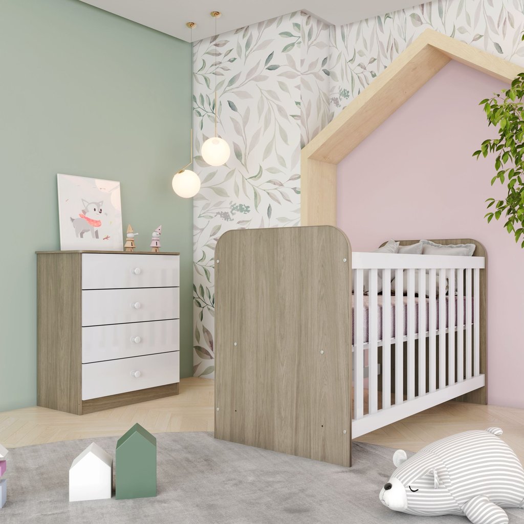 Quarto de Bebê Berço com Cômoda Sonho Encantado Espresso Móveis Rústico/Branco em Oferta na Shopee