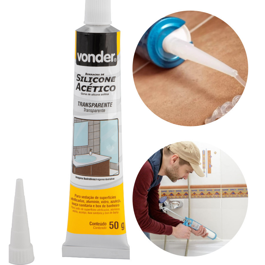 Kit 20 Cola Silicone Acético 50g Vedação Flexível Box Banheiro Azulejo Vidro Alumínio