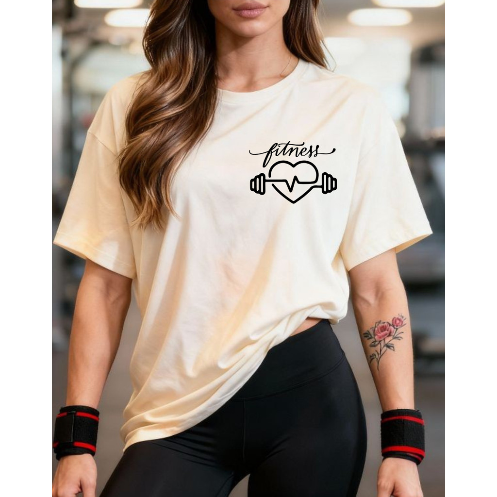 Camiseta Tshirt Oversized 100% Algodão Feminina Gym Treino Academia Camisa Fitness Musculação halter fofo em Oferta na Shopee