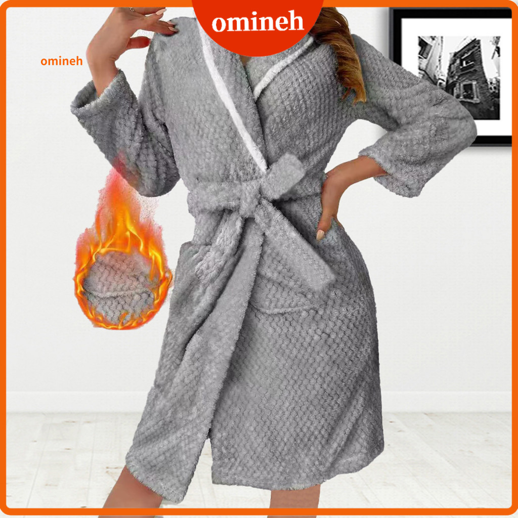 Roupão De Lã Fácil De Usar , Feminino De Pelúcia Macia – Grosso E Quente De Inverno Com Cinto , Camisola Fofa , Casaco De Casa Aconchegante