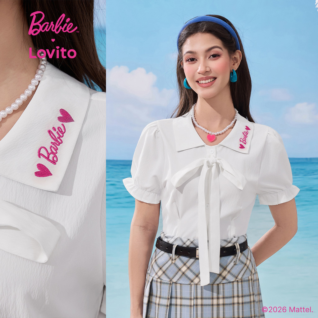 Barbie™ X Lovito Blusa Casual Botão Primavera/verão Blusa Branca para Mulheres LB1AD038 em Oferta na Shopee