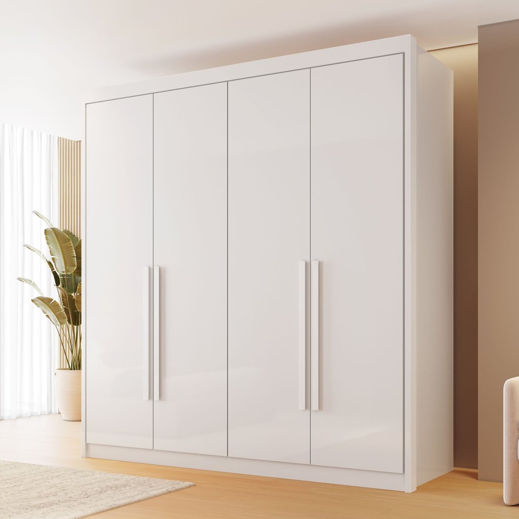 Guarda Roupa Casal MDF 4 Portas 4 Gavetas Bergamo Branco