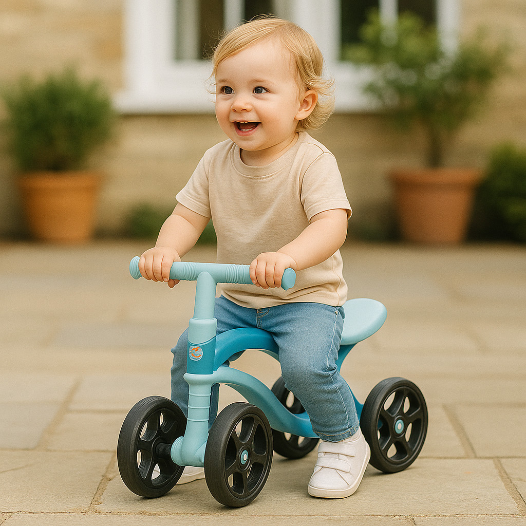 Bicicleta De Equilíbrio Infantil Futurista Sem Pedal 4 Rodas Unitoys Azul, Vermelha ou Rosa Andador  A partir de 1 Ano