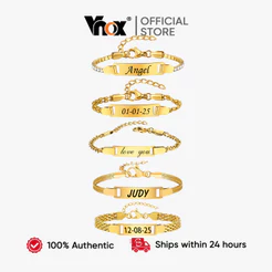 Pulseira De Aço Inoxidável Com Nome Gravado Grátis Em Tom Dourado Vnox Para Bebê Menino E Menina , Corrente De Zircão Pr