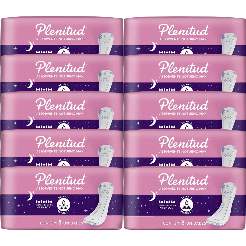 Kit 10 Absorventes Plenitud Femme Noturno - 80 Unidades em Oferta na Shopee
