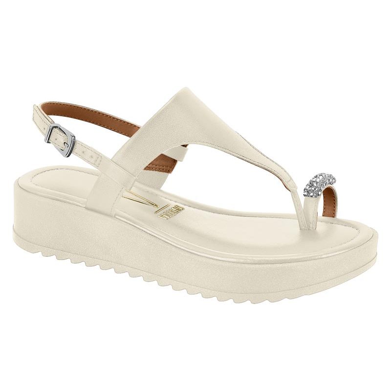 Sandalia Feminina Flat Vizzano Adorno De Strass Tira Com Fivela Branco Off em Oferta na Shopee