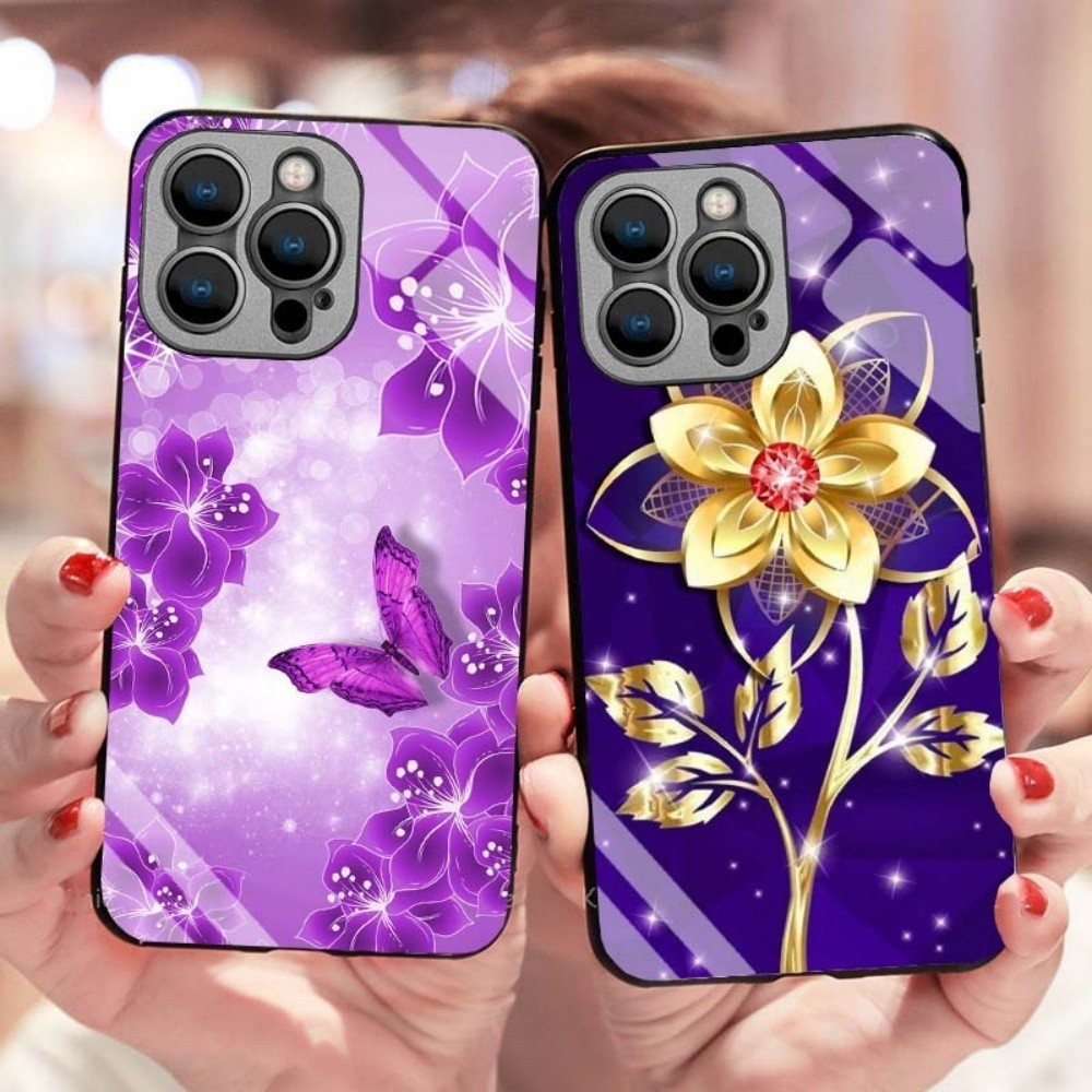 Vitrine de cristal Para iPhone 17 Pro Max 17Air 16 15 13 11 14 12 11 Pro Xs Max XR Flores luxuosas Capa