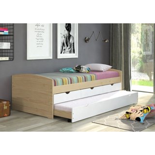 Bicama Solteiro 3 Gavetas em Madeira Maciça Ulli Natural/Branco em Oferta na Shopee