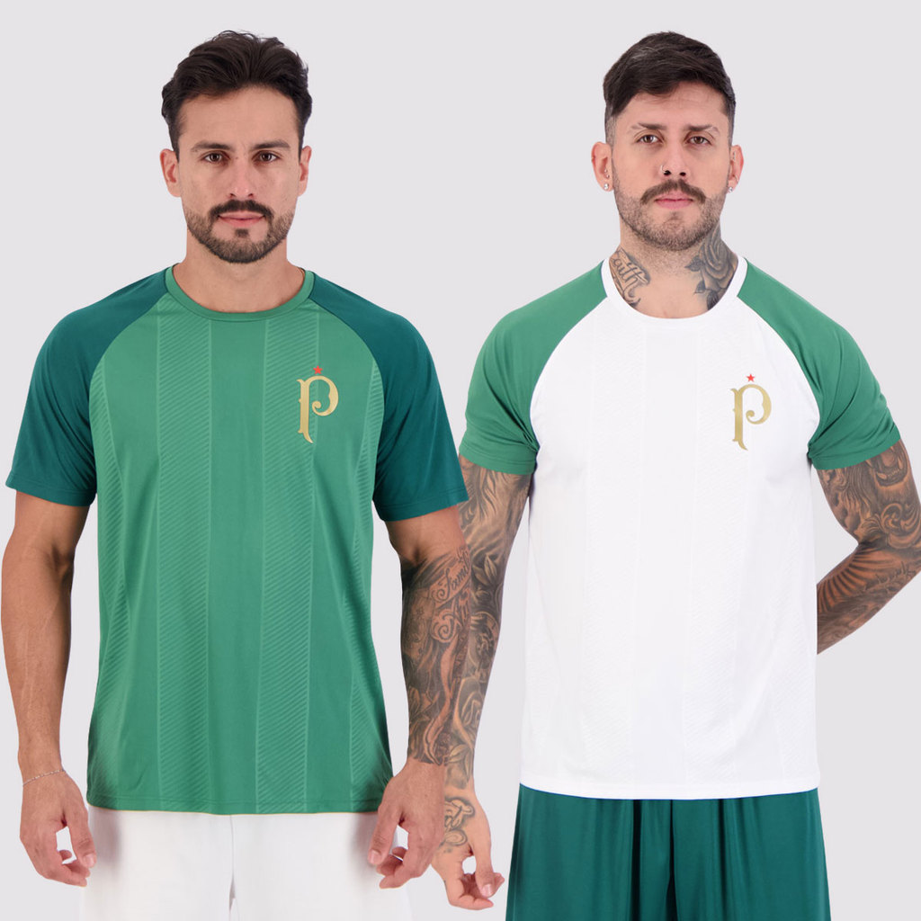 Kit 2 Camisas Palmeiras Palestra Raglan Verde e Branca