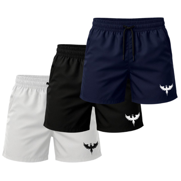 Kit 3 Shorts Tactel respirável e confortável Bermuda para corrida treino e praia com estampa