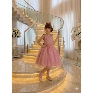 Vestido Infantil Curto Rose Festa Daminha Princesa