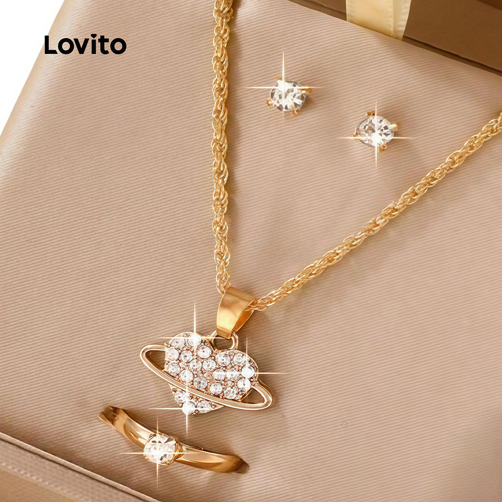Lovito Conjunto De Joias Elegantes Estilo Coreano Pacote Com 3 Colares Combinando Para Mulheres LFA111218