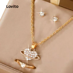 Lovito Conjunto De Joias Elegantes Estilo Coreano Pacote Com 3 Colares Combinando Para Mulheres LFA111218