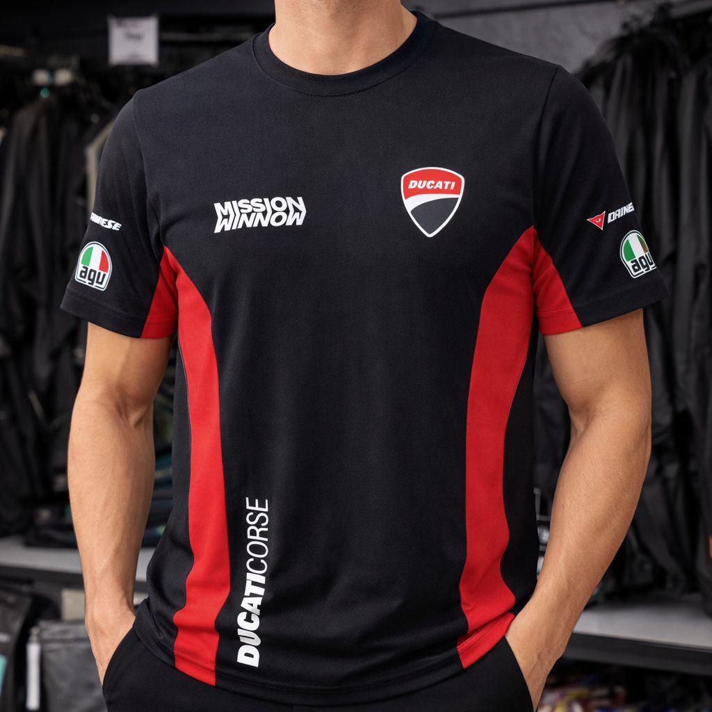 Camisa Masculina Allboy Ducati Preta Com Vermelha Esportiva Moto