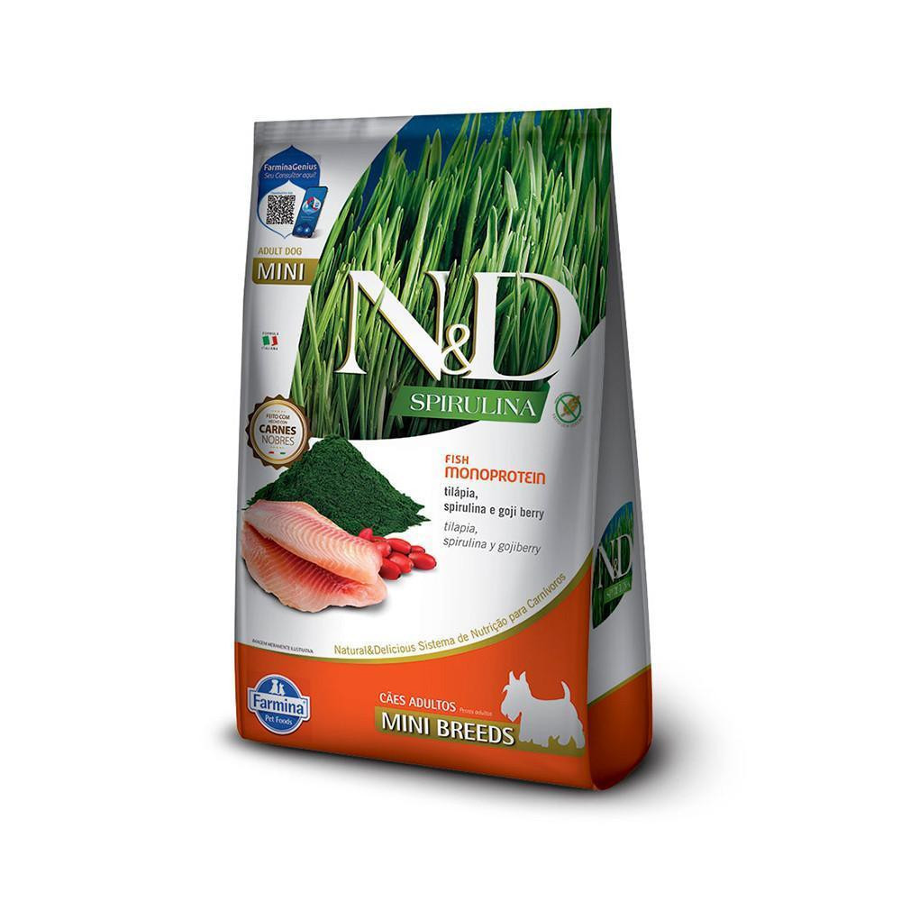 Cães Adultos de Raças Mini e Pequenas Sabor Tilápia, Spirulina e Goji Berry 7Kg N&D Spirulina