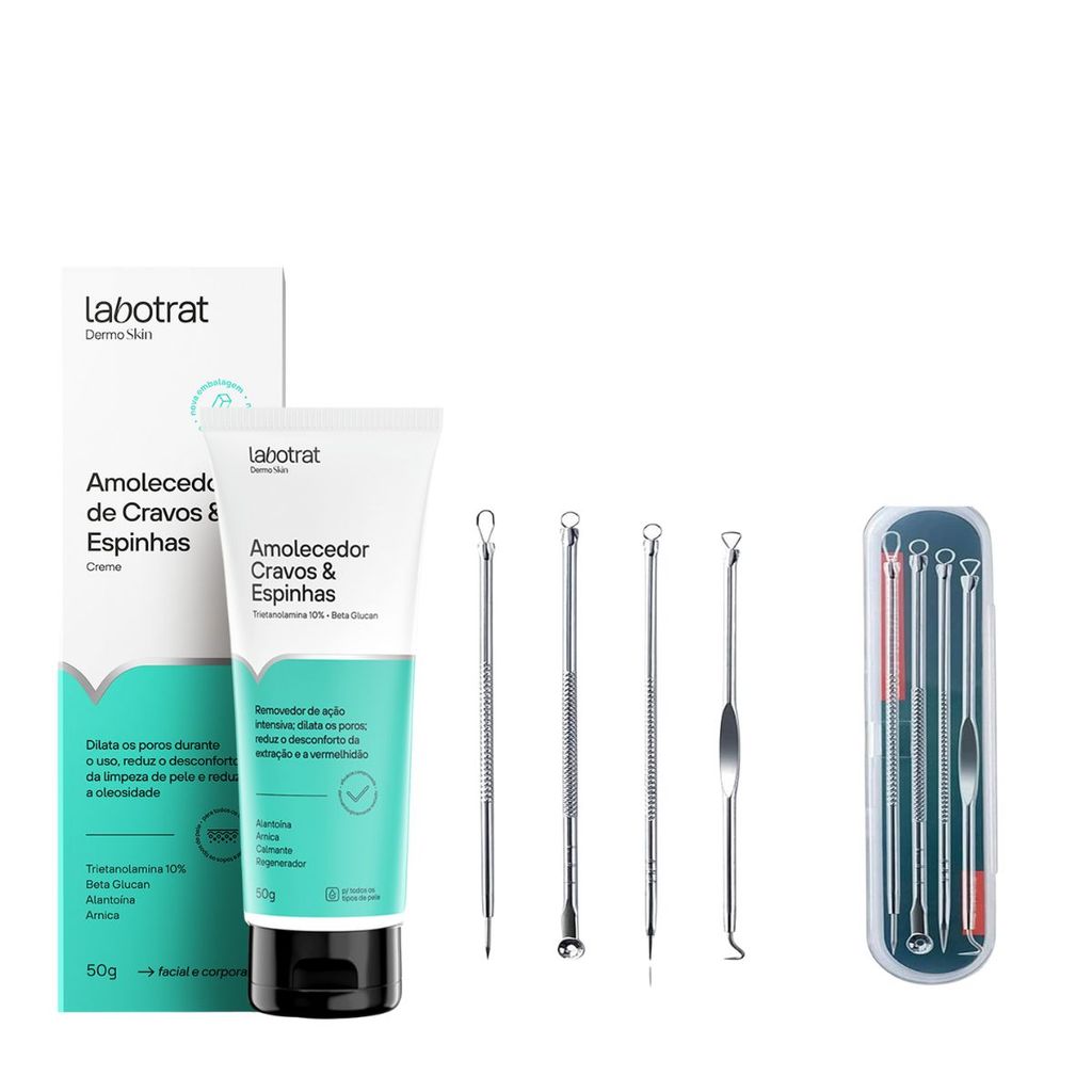 Kit Limpeza de Pele Labotrat Amolecedor de Espinhas e Cravos + Extrator Inox em Oferta na Shopee