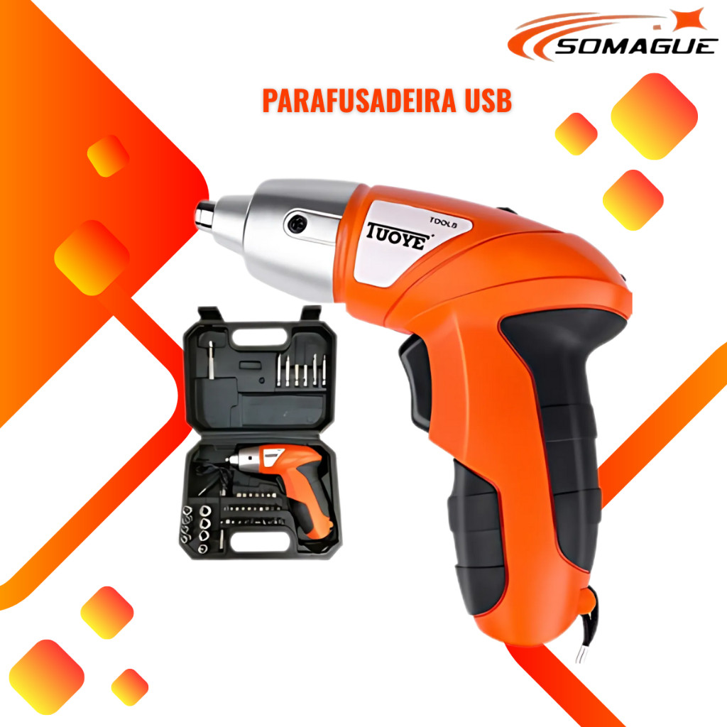 🔥 _POTÊNCIA E PRATICIDADE: KIT PARAFUSADEIRA/FURADEIRA! 🔧⚡_  
_Kit Parafusadeira/Furadeira 45 Peças à Bateria_  
✅ Bivolt com carregador USB, ideal para qualquer lugar  
✅ 45 peças para atender todas as suas necessidades de montagem  
✅ Compacta e leve, p