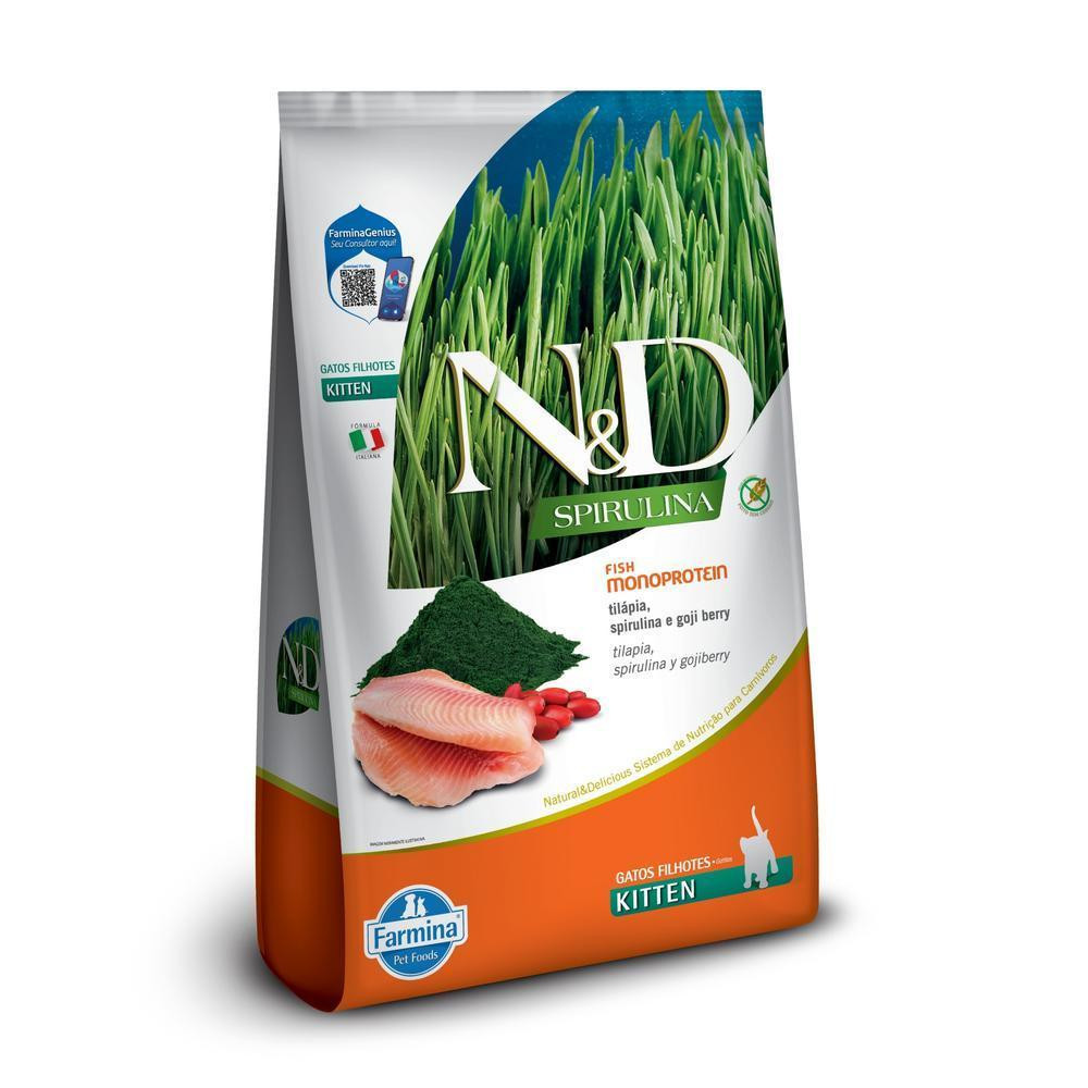 N&D Spirulina para Gatos Filhotes de Todas as Raças Sabor Tilápia, Spirulina e Goji Berry 1,5Kg