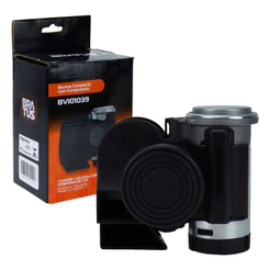 Buzina Automotiva Compacta Preta Com Compressor Acoplado 12V Carro Moto Embarcação Jeep Bratus