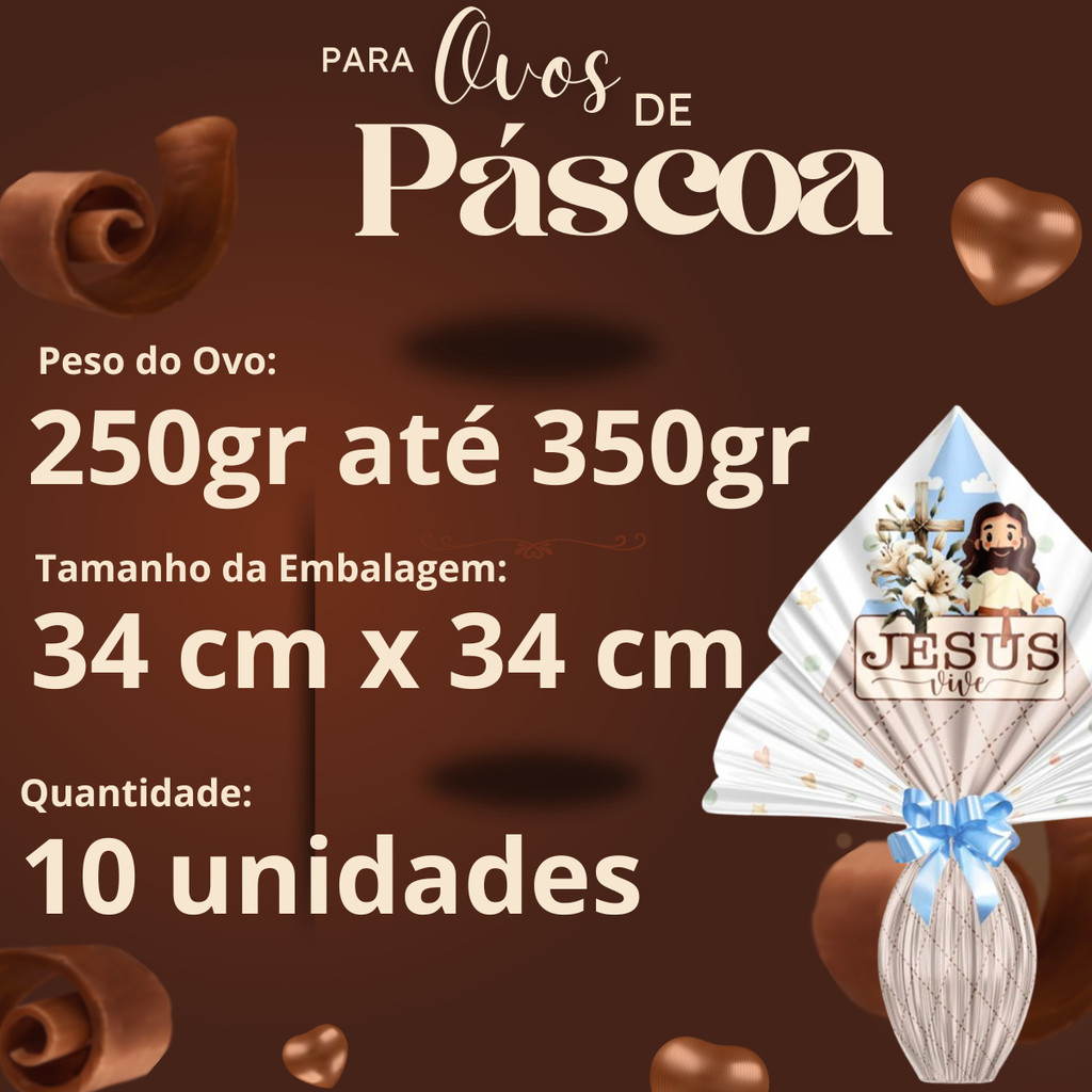 Embalagem Saco Ovo Jesus 10 Un Páscoa Saco Ovo 34x34cm 250g  até 350g