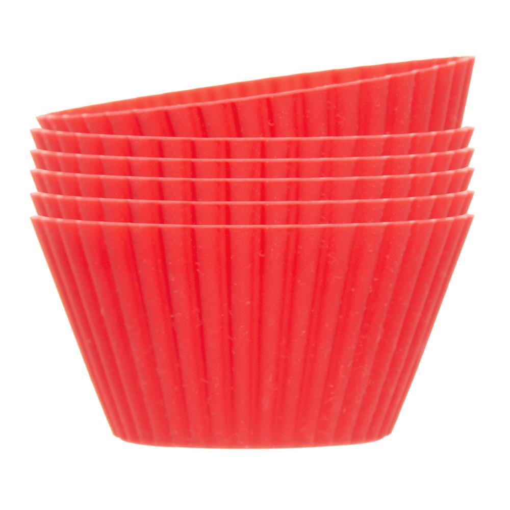 6 Formas Redondas para Cupcake 7cm x 3cm Vermelha Silicone