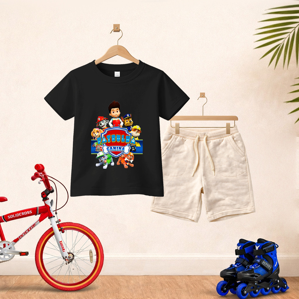 Camiseta Short Conjunto Infantil Patrulha Canina Em Algodão