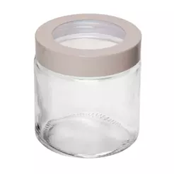 Pote com Tampa Bege 950ml Vidro Lyor com Visor Acrílico para Mantimentos Grãos Biscoitos Massas Organização Cozinha Casa