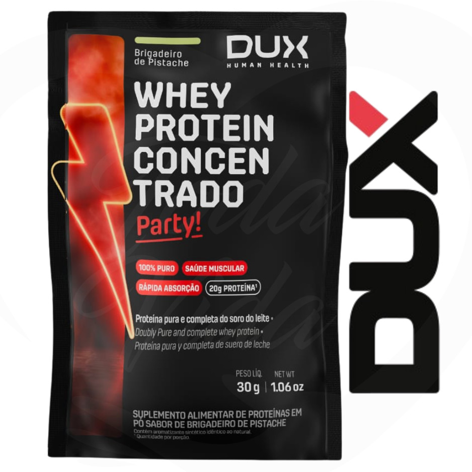 SACHE WHEY PROTEIN CONCENTRADO PARTY 28G BRIGADEIRO DE PISTACHE – DUX em Oferta na Shopee