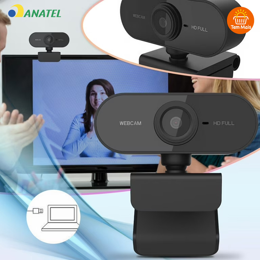 Webcam Profissional Full HD 1080p com Microfone Rotação 360° Ajuste Flexível para Computador Notebook Home Office em Oferta na Shopee