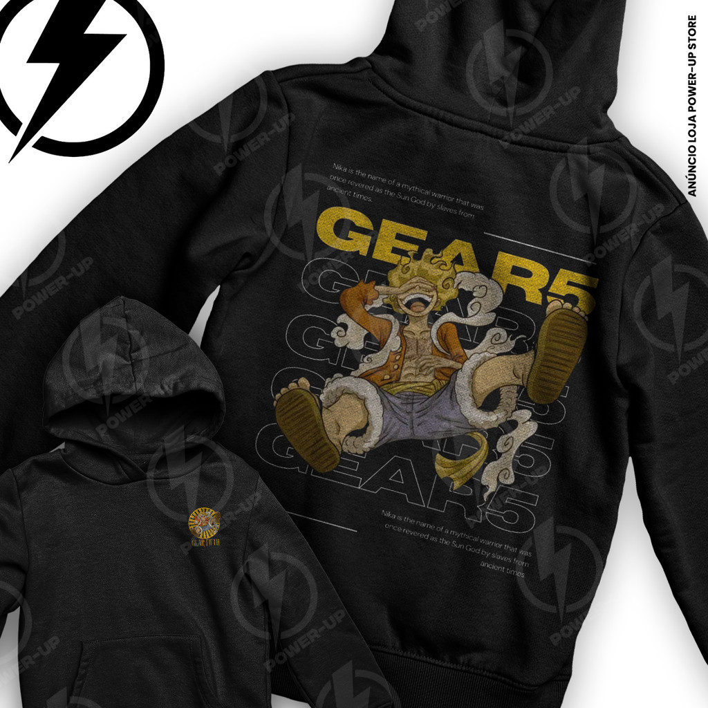 Moletom Nika Sun God Gear 5 Luffy One Piece Yellow Frente E Verso Blusa De Frio