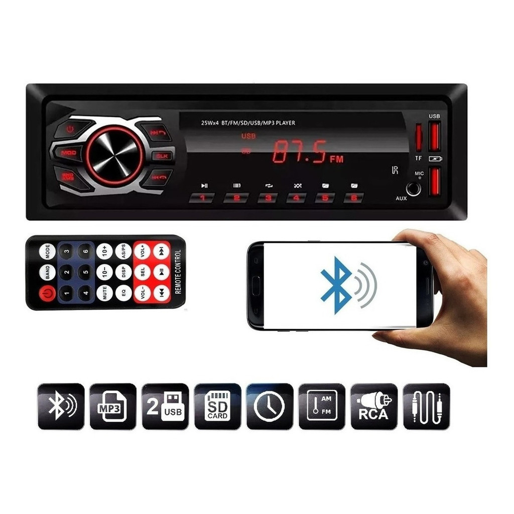 Rádio Automotivo MP3 com Bluetooth, USB e SD - Modelo 1783bn