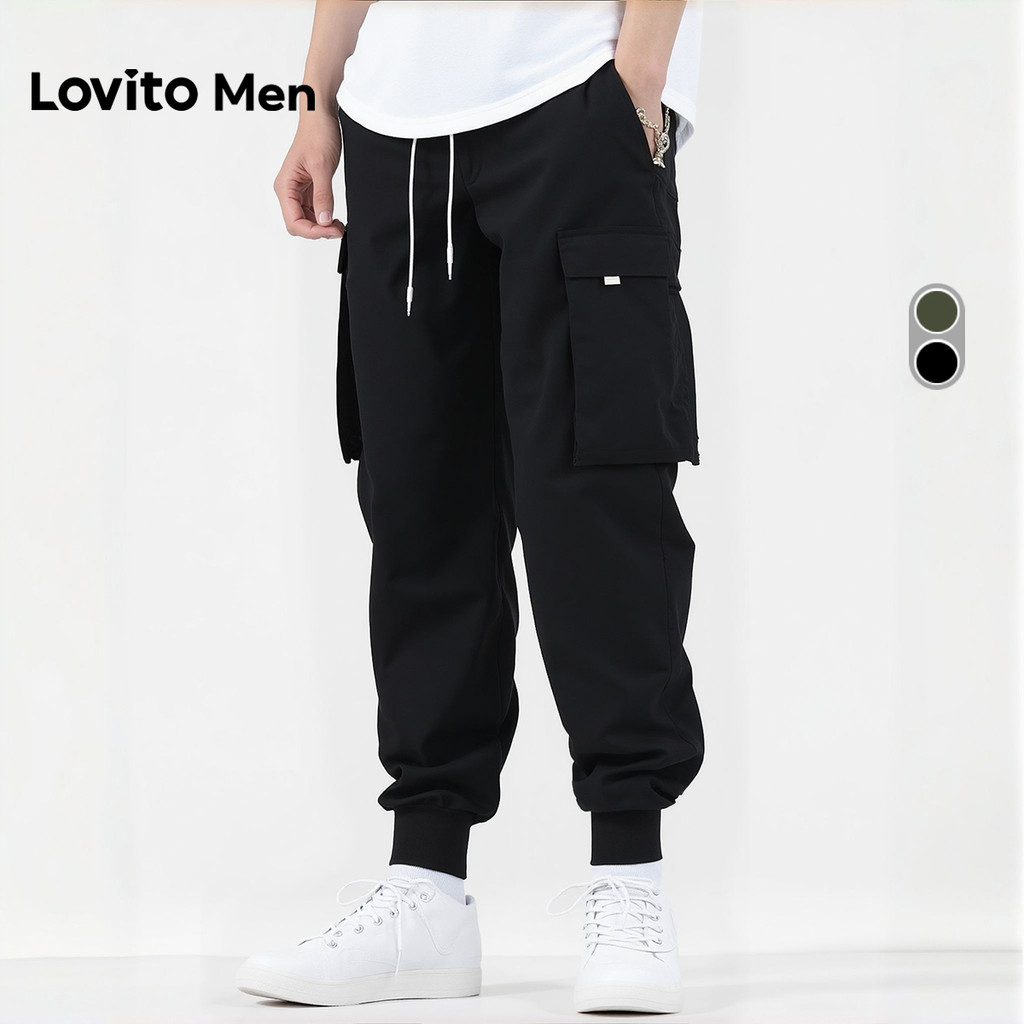 Lovito Men Casual Cargo Pocket Army Green Cargo para Homens LNE131097 em Oferta na Shopee