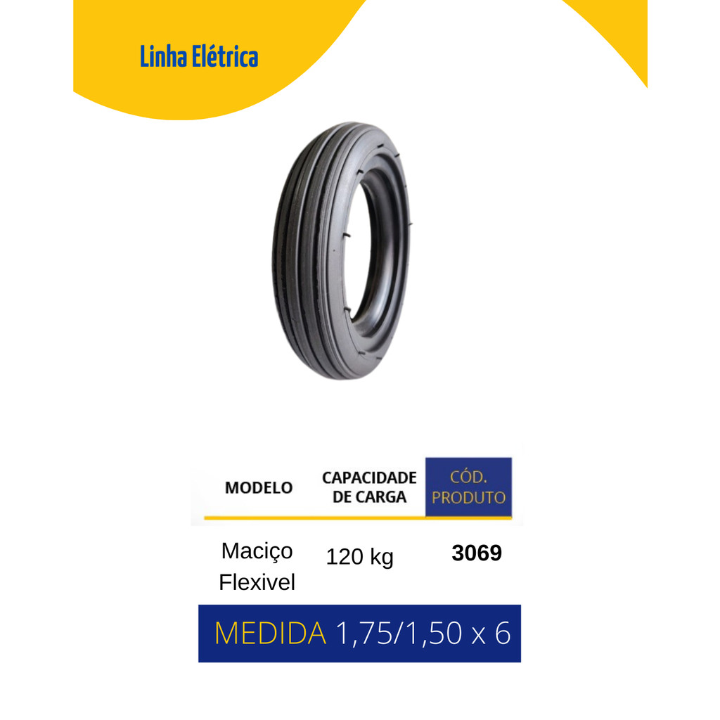 Pneu 1,75 x 1,50 x 6 Patinete Maciço Flexível Preto - Pneu maciço de Patinete elétrico, Pneu de borracha maciço Patinete
