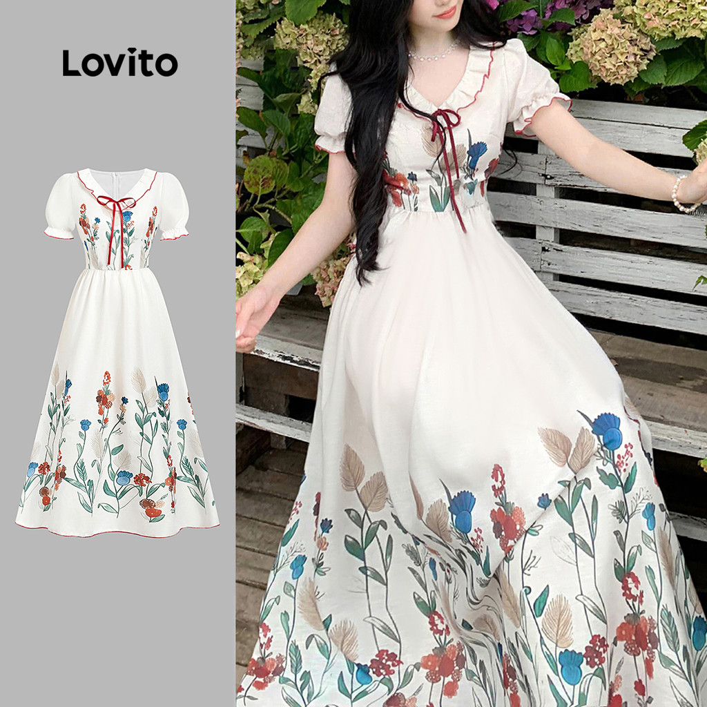 Lovito Vestido Casual com Laço Primavera/verão para Mulheres L166AD300 em Oferta na Shopee