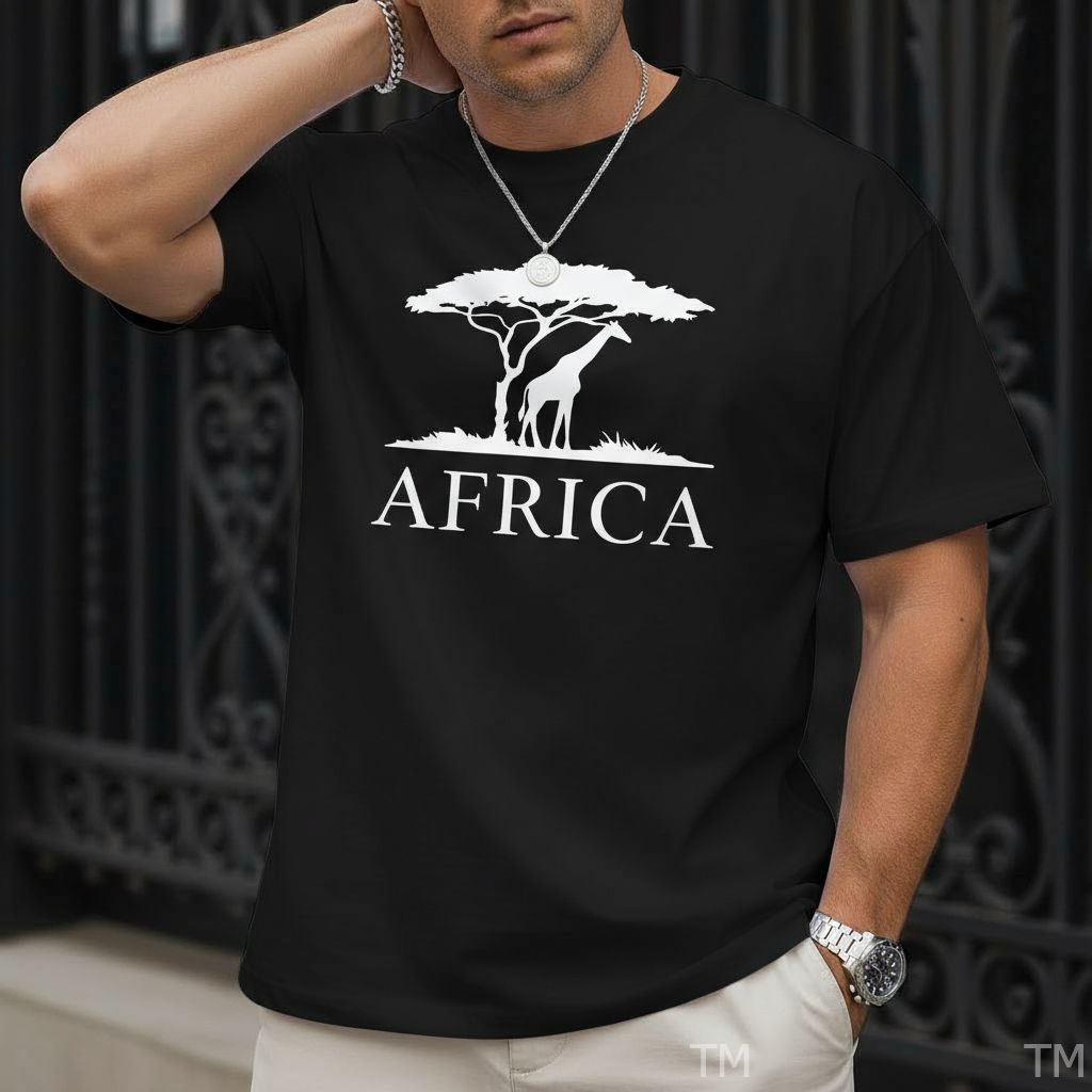 Camiseta Básica Estilosa Masculina Estampada Africa Elegante Street Malha Respirável Academia