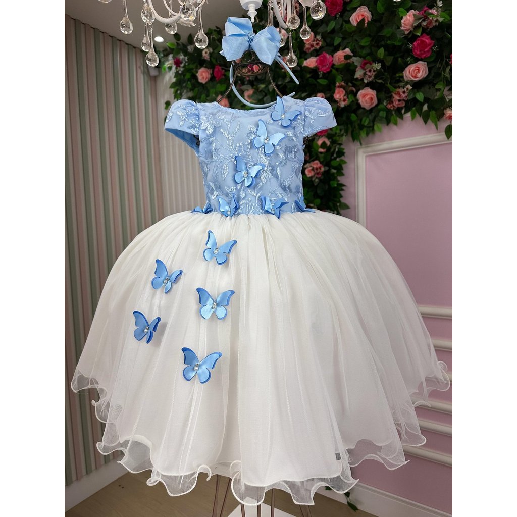 Vestido Juvenil - Midi Vila Lele Sabrina Azul Bebe e Off