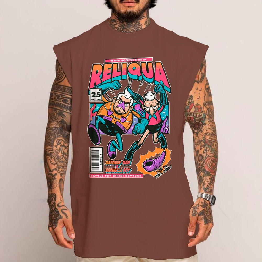 Camiseta Regata Oversized Longa Homem Sereia E Mexilhãozinho