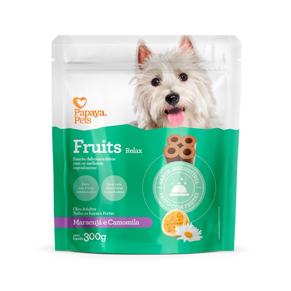 Petisco Snack Papaya Pets Fruits Relax para Cães Adultos Sabor Maracujá e Camomila