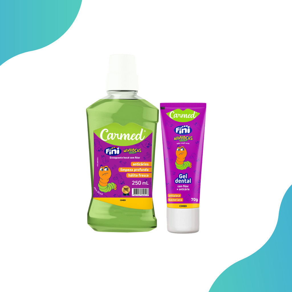 Kit 1 Enxaguante Carmed Fini Minhocas 250 ml + 1 Gel Dental Minhocas 70g