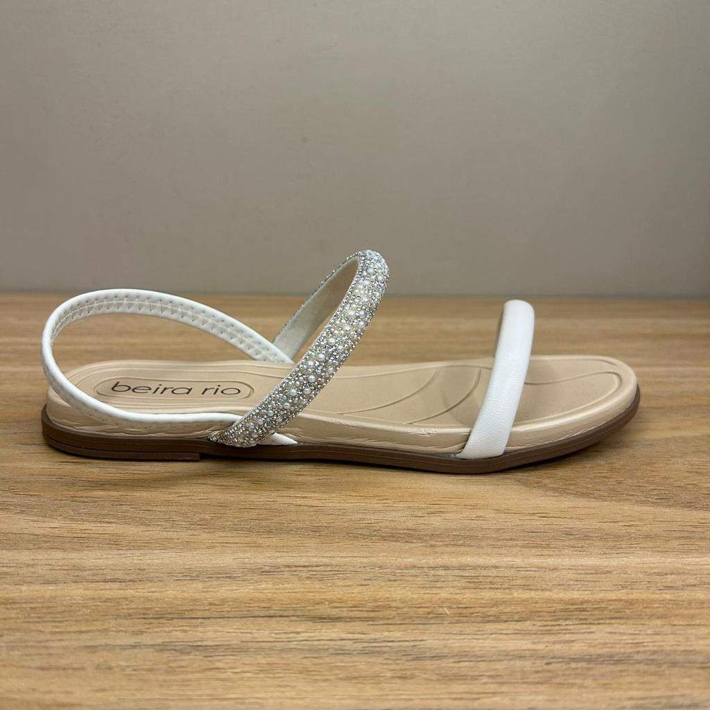 Sandália Feminina Beira Rio 8507103 Rasteirinha Tira Elástica Rasteira Brilhosa Delicada Confortável Macia Conforto