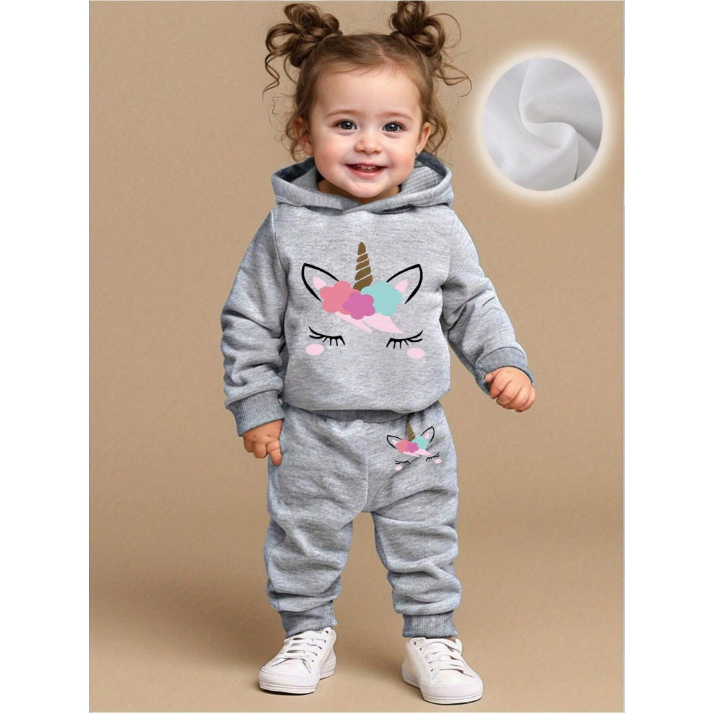 Conjunto Infantil Moletom Com Capuz Calça Blusa De Frio Menina 512
