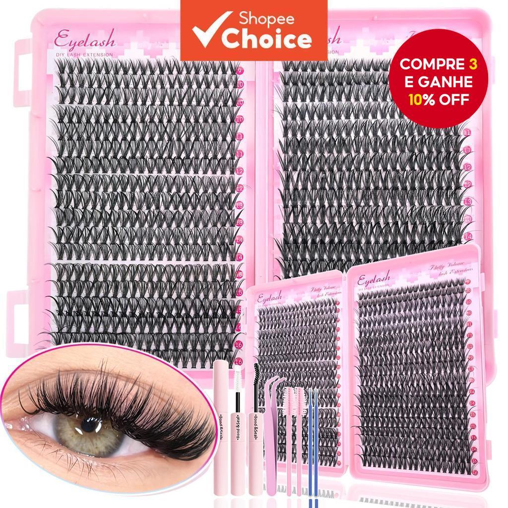 Conjunto de Extensão de Cílios DIY 720PCS 30D40D/40D80D/80D100D Estilos Natural/Denso/Extra Grosso, Comprimentos Mistos em Oferta na Shopee