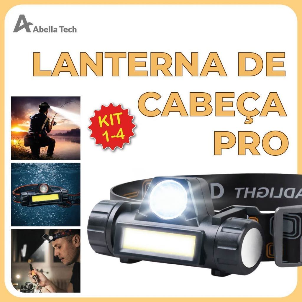 Lanterna de Cabeça Led Alta Potência com lanterna dianteira carregador USB Bivolt em Oferta na Shopee