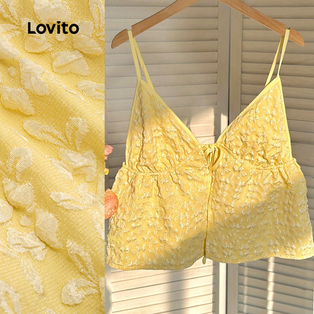 Lovito Blusa Casual Jacquard com Fivela Na Frente de Primavera/verão Amarela para Mulheres L138ED378 em Oferta na Shopee