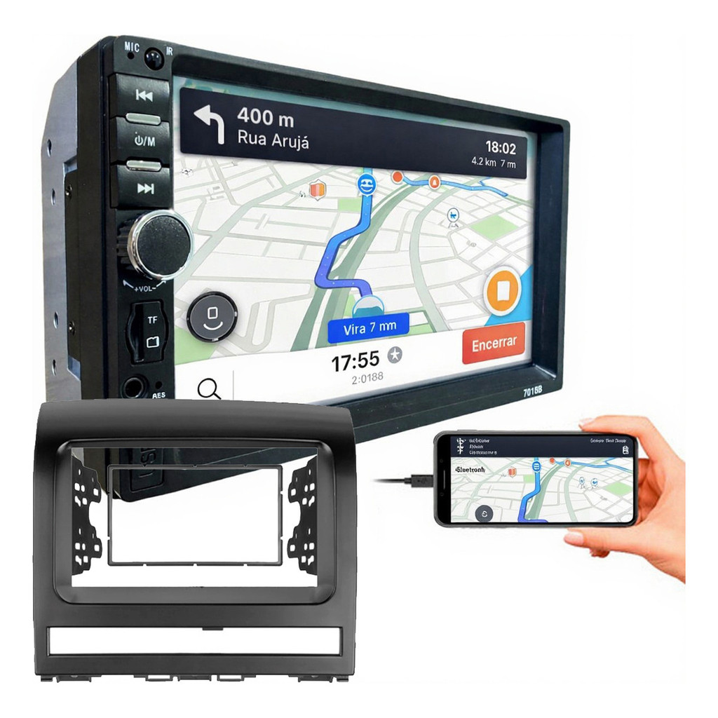 KIT CENTRAL MULTIMIDIA MP5 COM MOLDURA SIENA STRADA PALIO 2008 A 2012 PRETO OU PRATA em Oferta na Shopee