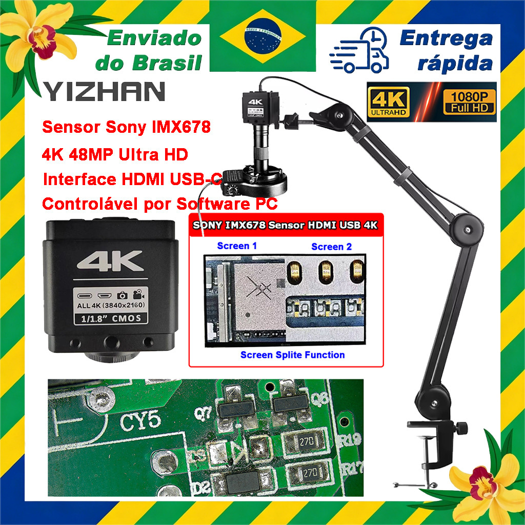 YIZHAN 4K 48MP Microscópio Profissional Digital USB Câmera Remoto PC Controle De Software Suporte Articulado