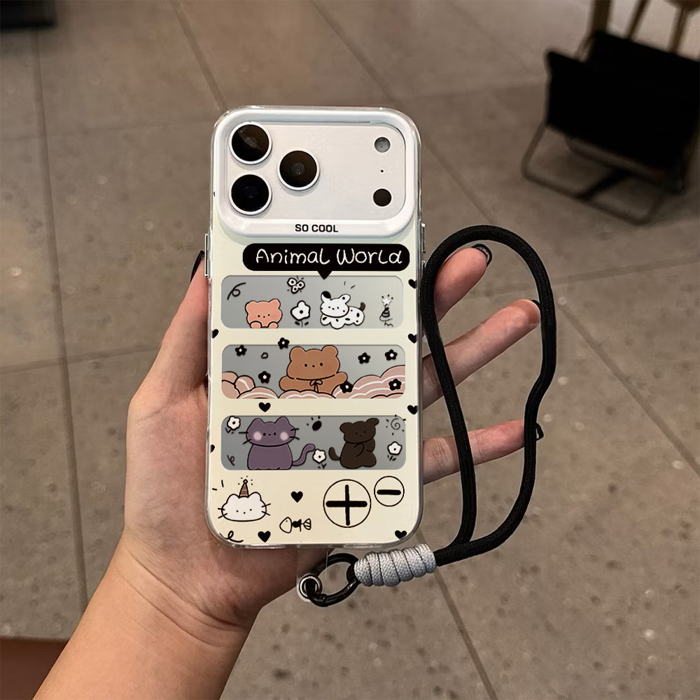 Capinha capa botão animal Para iPhone 17 11 12 13 15 14 16 Pro Max Xr Xs Max pulseira rosa Capa TPU choque