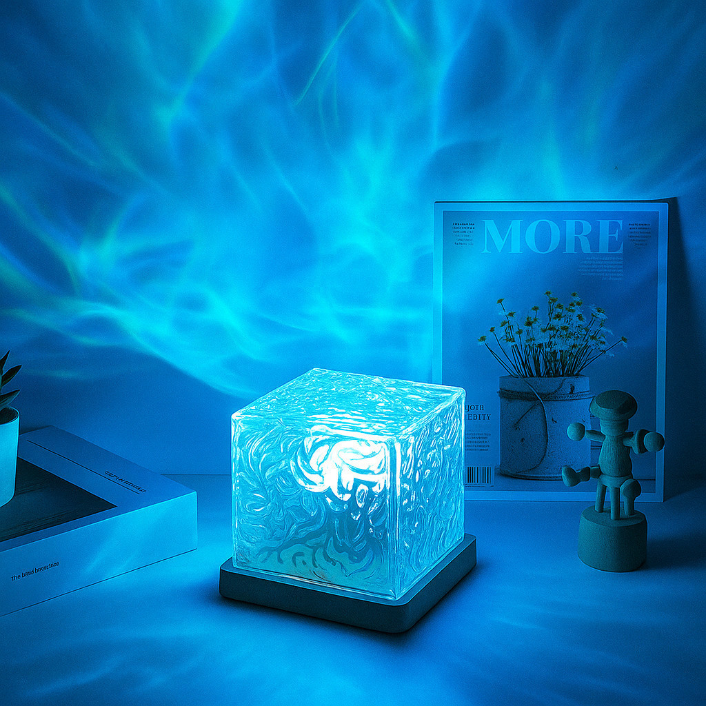 Cubo Projetor de Luz Atmosférico Ondas do Mar e ondas LED Multicolor  com Controle Remoto e Bateria Recarregável